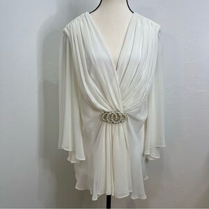 Connected Apparel Cream Draped Blouse with Clasp